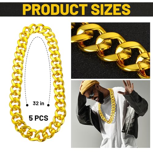 Hip Hop Chain Bulk, Plastic Costume Rapper Chain Fake Necklace for Men Women 80s 90s Jewelry Punk Style, 31 Inch2