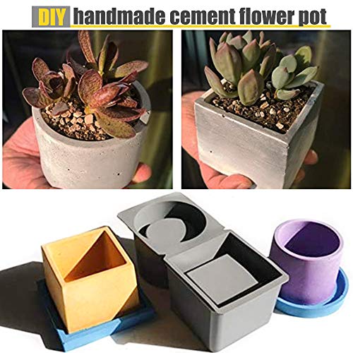 Concrete Silicone Mold for Flower Pots, Mini Pots Mold for Plants Square and Round Shape, 2 Pack