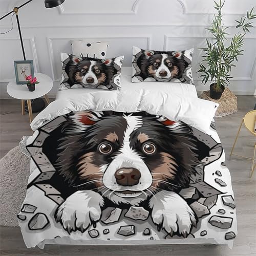 Parure de couette Border Collie microfibre 3 pièces pour lit double - 6