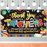 Qpout Thank You Teachers Backdrop Banner Teachers Appreciation Week Hanging Photo Booth Background Decorations for School Classroom Office Bulletion Board Wall Teachers' Day Decor