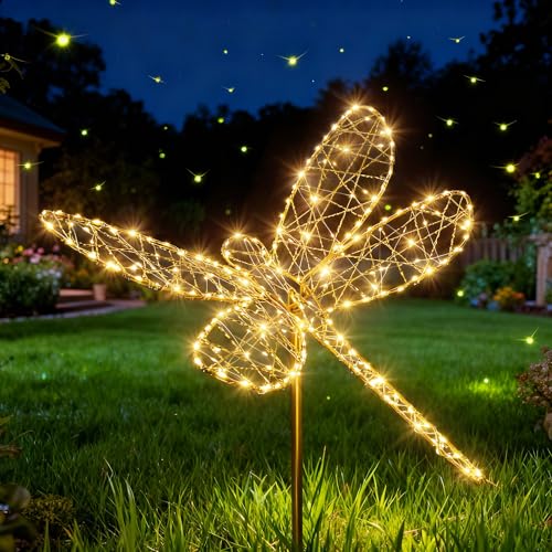 Flacchi Solar Garden Lights Outdoor Waterproof - Dragonfly Decor with 240LED Solar Powered Iron Easy to Install for Pathway Garden Decorations Patio Decor Yard Decoration