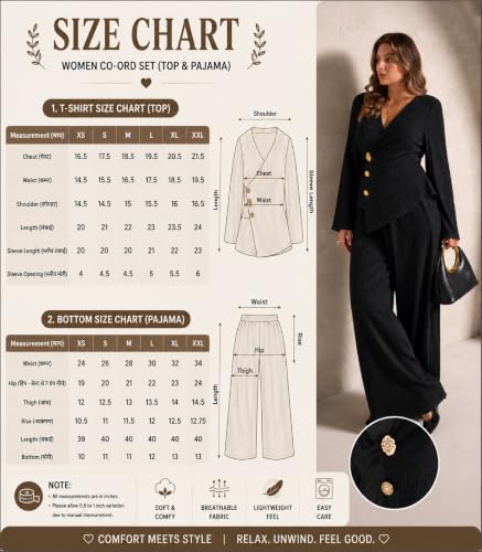 Image of LITZO Women's Co-Ord Set | Stylish Matching Top & Bottom Set | Shirt and Pant Set for Women | Casual Two Piece Lounge Outfit | Office Wear Western Outfit (L-203-207)