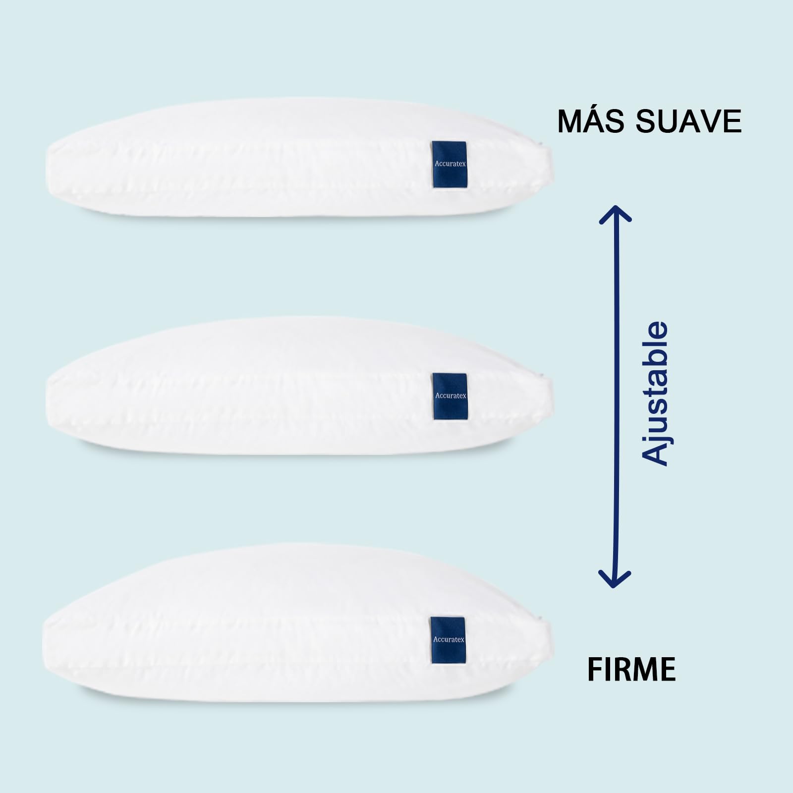 ACCURATEX Almohadas 50x70cm Juego de 2, Espuma Viscoelástica Triturada Ajustable, Relleno Alternativo al Plumón, Funda de Algodón Extraíble - Soporte Firme para Dormir de Lado y Espalda