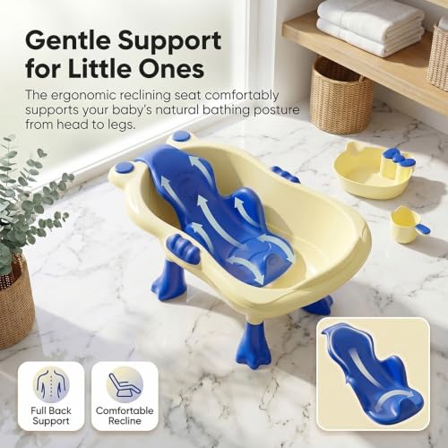 Image of StarAndDaisy Bath Tub for Baby 0-5 Years / Bath tub for Kids with 0-3 Years Girls & Boys with bathseat, Legs, mug and soap tray, Space Saving Design, Newborn Baby Bathing Tub, Easy to Store (Cream-Blue)