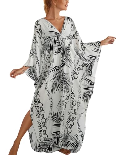 Image of IMAGEKOPE Women's Plus Size Animal Print V-Neck Batwing Kaftan Beach Dress Bathing Suit Cover-Up Loungewear