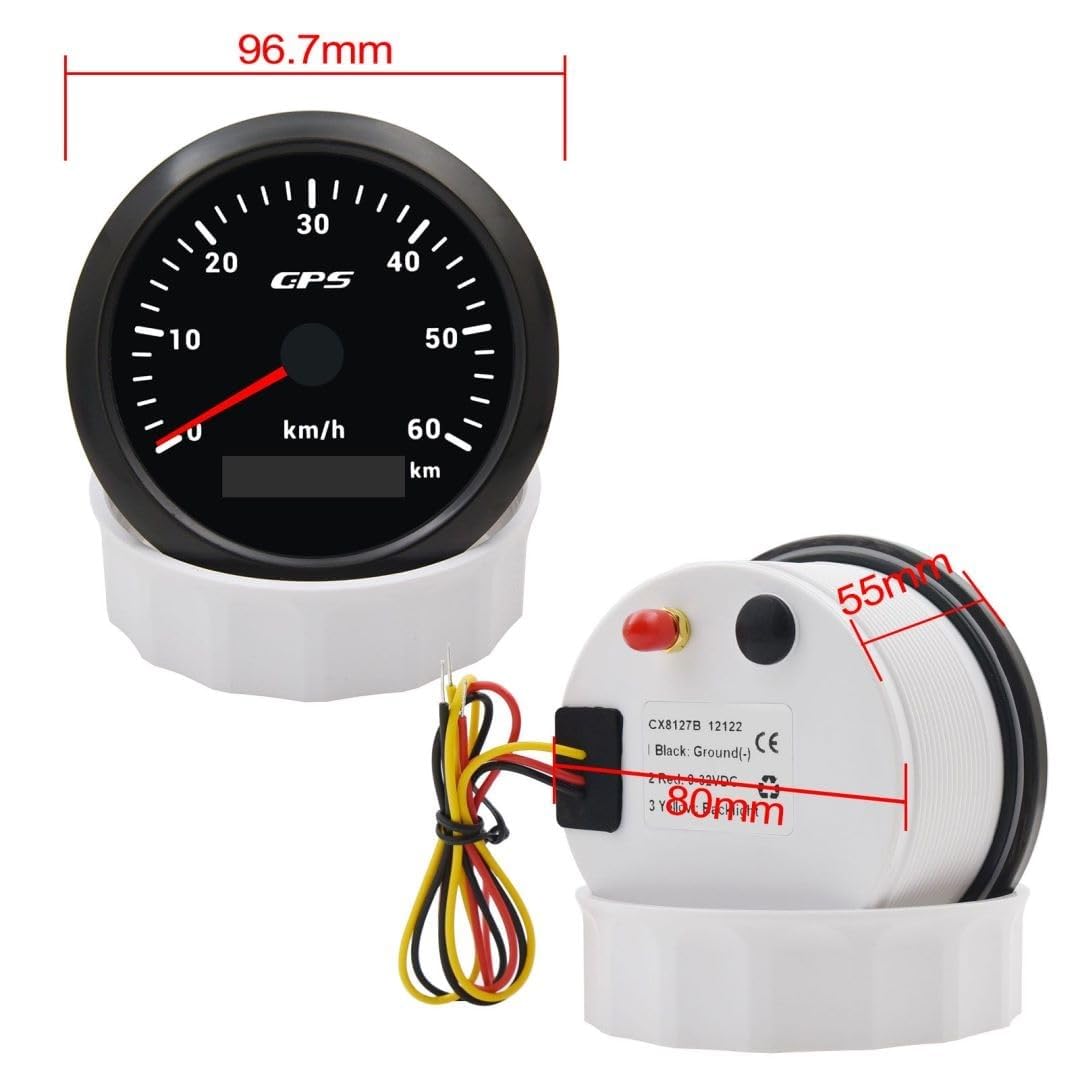 Geloo 85 mm GPS-Tacho, 7 Farben Hintergrundbeleuchtung 60 km/h Kilometerzähler Geschwindigkeitsmesser für Motorrad, Marine, Boot, Auto, LKW mit GPS-Antenne