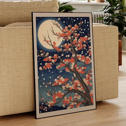 Toile arbre Sakura décoration murale moderne cadre inclus tableau paysage japonais 40 x 60 cm
