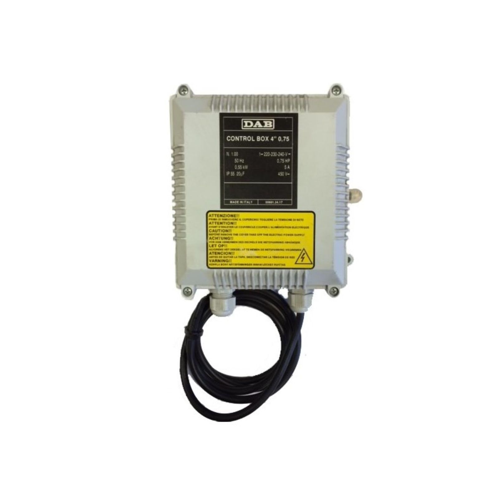 Cuadro de arranque con condensador para bombas eléctricas sumergibles 1,5 HP 1,1 kW – DAB Control Box 4"