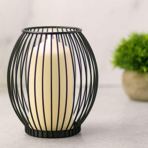 Cage Candle Holders - Set of 2 | Small & Large Pillar Candle Lanterns | Birdcage Holder for Candles | Black Iron Home Candlestick Decor | M&W