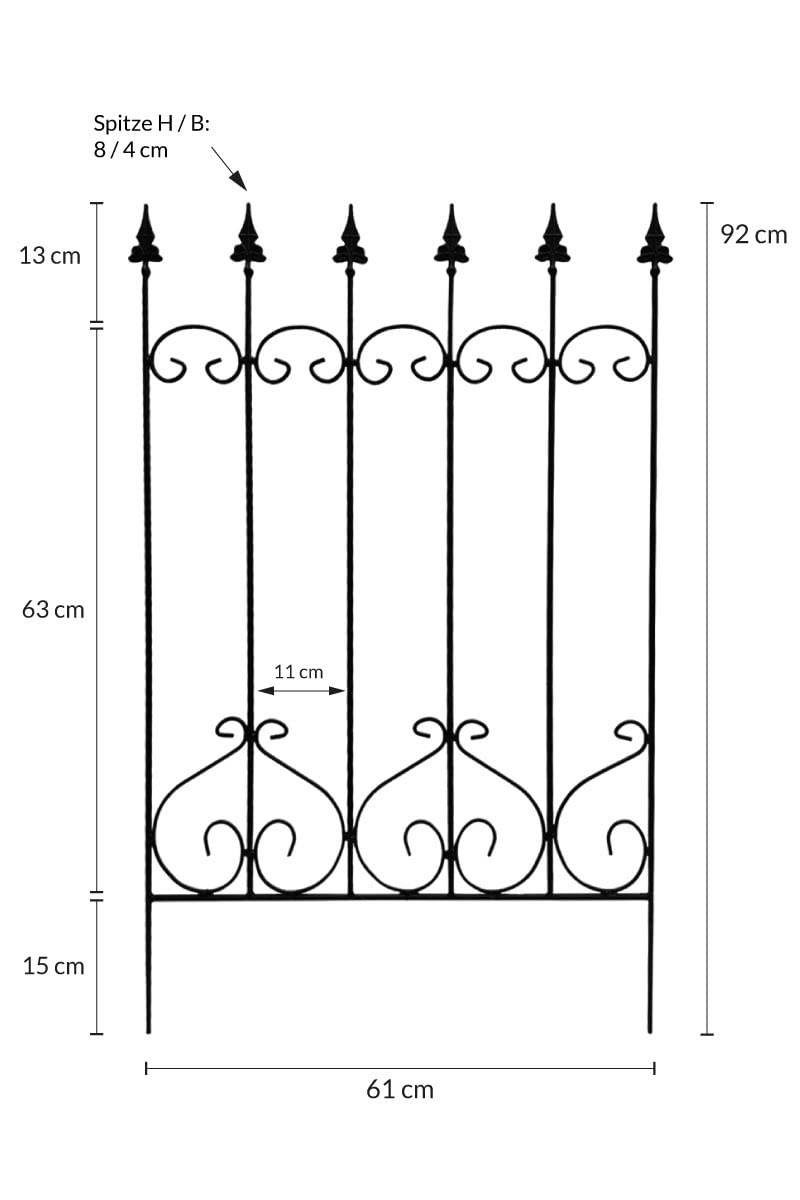 KUHEIGA Nostalgischer Metallzaun/Beetzaun/Rankgitter H: 92cm, Schwarz