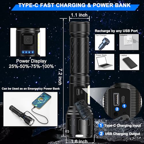 Image of Banral Rechargeable Magnetic Flashlights High Lumens, Super Bright LED Powerful Flashlight 8 Modes with COB Work Light, Waterproof Handheld Flash Light for Camping (2 Pack with Paper Box, Black)