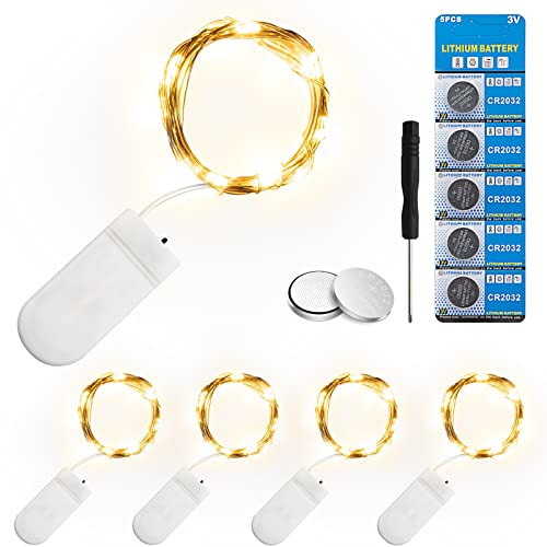 LED Lichterkette mit Batterie, 2m 20LEDs Mini Lichterketten Kupferdraht Batteriebetrieb Lichterketten, Warmes Licht Dekoration für Innen Schlafzimmer Party Hochzeit Weihnachten, 5 Stück