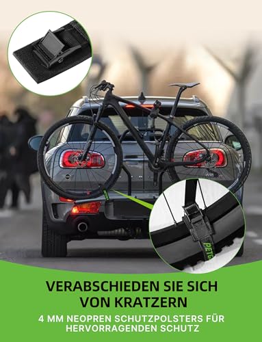 Spanngurte mit Polsterung, Für Alle Fahrradträger Geeignet | 4 Stück | Länge 40 cm | Breite 20 mm | 200 Kg Belastbarkeit | Klemmschloss, Spanngurt für Dachträger, Fahrrad, E-Bike, Kajak Zurrgurt