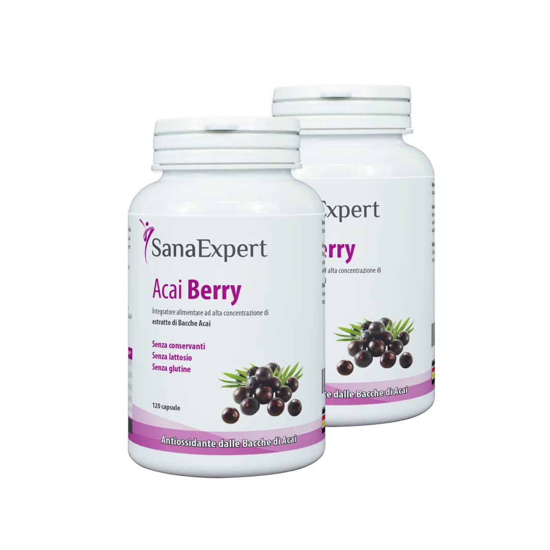 SanaExpert Acai Berry Pack 2. Integratore antiossidante con puro estratto di bacche di Acai alto dosaggio 4000 mg. (120 compresse ogni confezione) Ingredienti naturali. Prodotto in Germania.