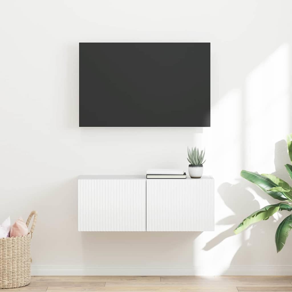 vidaXL Meuble TV Mural Blanc Brillant 78,5 x 31 x 29,5 cm, Salon, Meuble TV Moderne, Solution de Rangement Fonctionnelle, étagère Murale, Design Chic