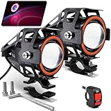 Motorcycle Headlight U7 LED Fog Lights Spotlight Daytime Running Lights with Red Angel Eyes Halo Ring and ON/Off Toggle Switch 2-Sets