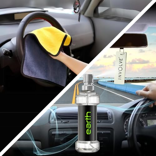 Image of Involve Elements Combo Offer : Aqua & Earth Spray Air Car Perfume(pack of- 2) & Microfiber Cloth (Multicolor) | Car Air Freshener | Car Accessories interior| Long lasting fragrance | Car perfume
