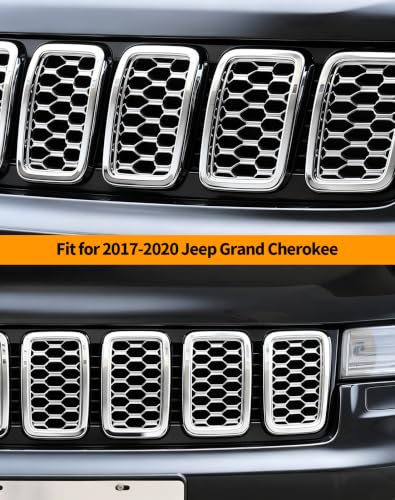Image of Hoolcar Front Grill Rings Honeycomb Grille Mesh Inserts Cover Trim Kit for 2017-2020 Jeep Grand Cherokee Exterior Accessories, Chrome(7Pcs)