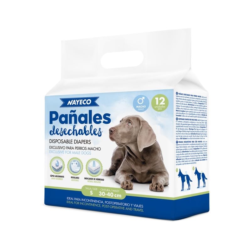 Pañales Desechables para Perros Macho, Ajuste Super Absorbente a Prueba de Fugas, Indicador de Humedad 12 PAÑALES (12, S)
