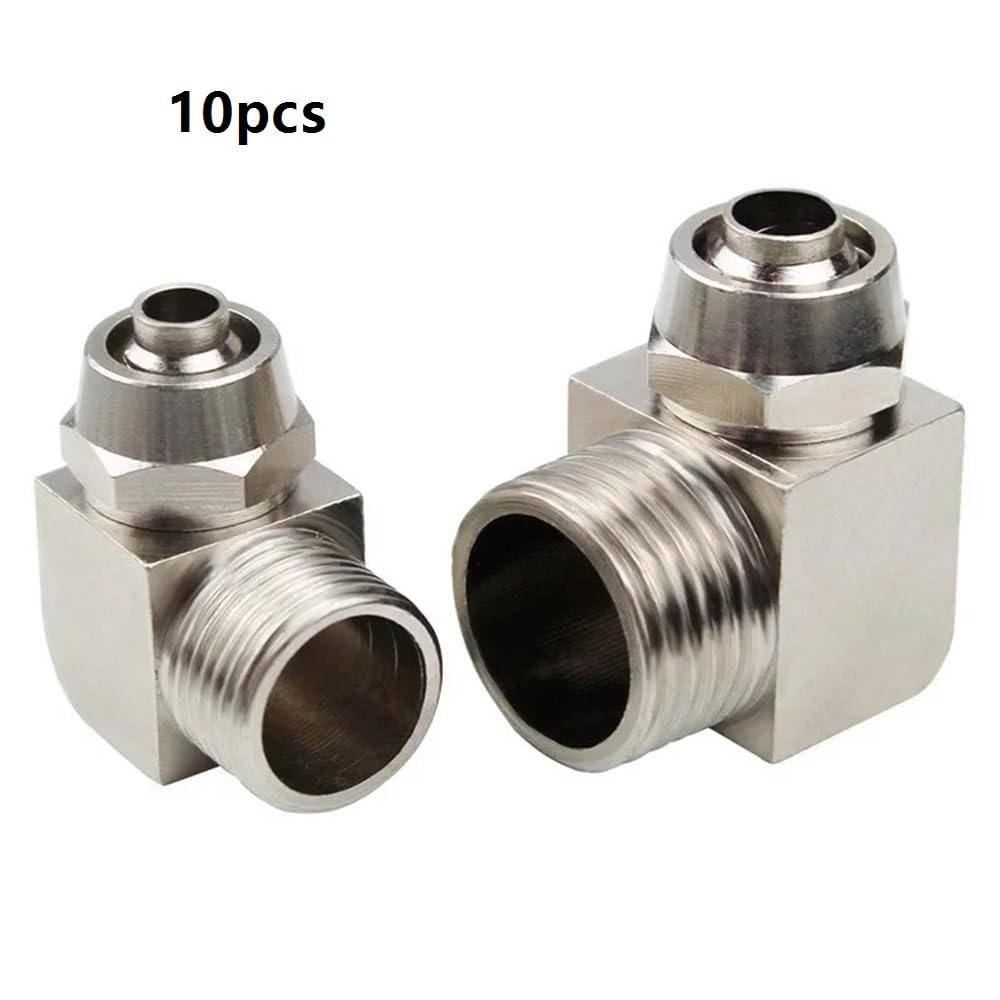 10 juntas de tubería neumática niqueladas, conector de codo de ajuste rápido for manguera, conexión de rosca BSP de latón KPL(6mmx1/2inch)