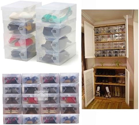 Honghong 10 x Clear Plastic Shoe Storage Transparent Stackable Foldable Tidy Organizer Box
