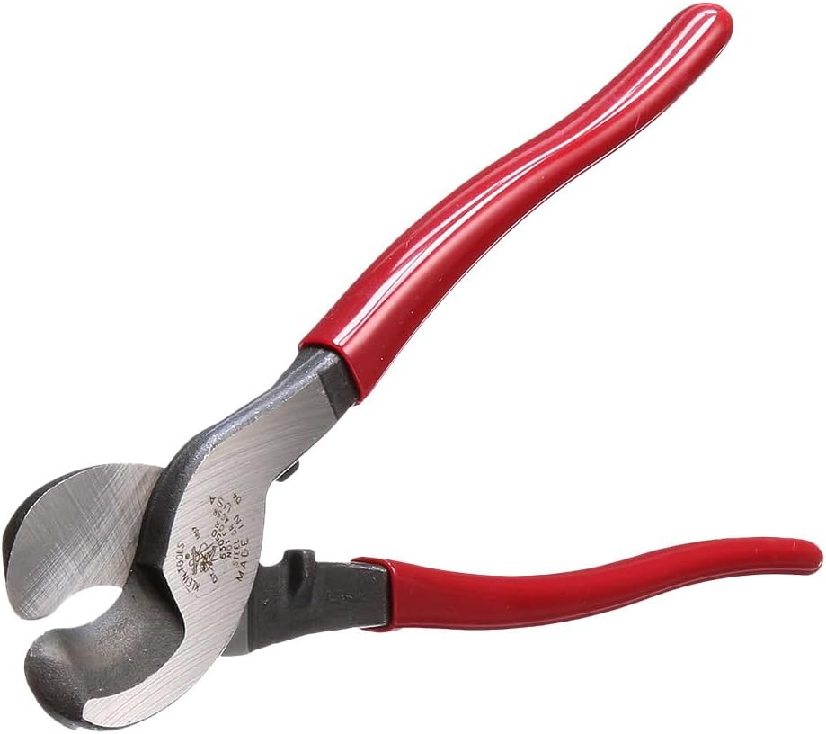 KLEIN TOOLS Cable Cutter, High Leverage Coaxial Cable Cutter For Aluminum, Copper, Communications Cable Red/Silver 63050