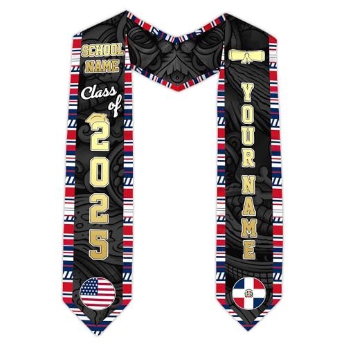 MonkeyVan Custom Dominican Sash Graduation, Dominicans Flag Graduation Sash 2025, Dominican Republic Graduation Stole Style 5