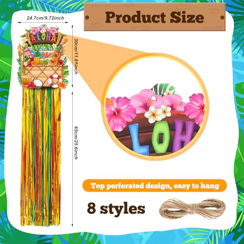 Image of Affrolling 8 Pcs Hawaiian Luau Party Decoration Tropical Tiki Aloha Flamingo Decorations with Tassels for Hawaii Luau Tropical Birthday Party Supplies 3.3 ft Outdoor Summer Door Banner Sign Decor