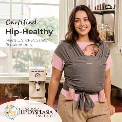 Image of Momcozy Baby Wrap Carrier, Easy-On 2-Piece Design, Newborn to 15.8 kg | Easy On Like a T-Shirt, XXS-XXL Adjustable Fit, IHDI Hip-Healthy, Lightweight Hands-Free Comfort Baby Sling, Light Curry
