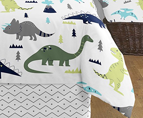 Sweet Jojo Designs Navy Blue And Green Modern Dinosaur Boys Or Girls 3 Piece Full/Queen Bedding Childrens Teen Set #TOP4