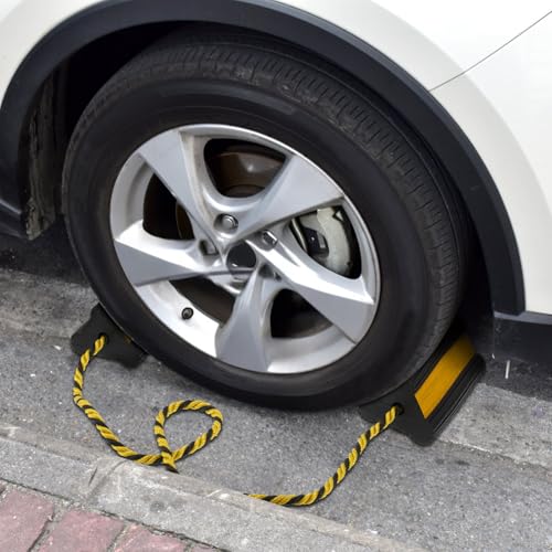 Image of Heavy Duty Wheel Chocks with Shock Absorber for Rv Trailers and Trucks Non Slip Rubber Tire Stoppers with Reflective Tape and Nylon Rope 60.75 Inch Stabilizer Blocks for Travel Trailers