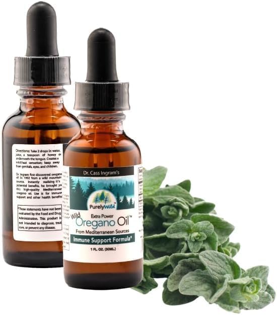 PURELY WILD Dr. Cass Ingram's Extra Power Aceite de orégano de fuentes mediterráneas – Fórmula de apoyo inmunológico extra fuerte Aceite de orégano