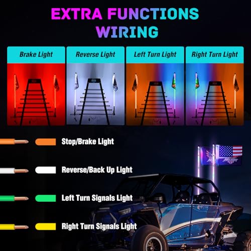 Image of Nilight LED Whip Light 2 PCS 3FT COB RGB Lighted Antenna Whips with Spring Base Remote & App Control DIY Patterns Turn Brake Reverse Lights for Can-am Offroad ATV UTV RZR Polaris Dune Buggy Truck