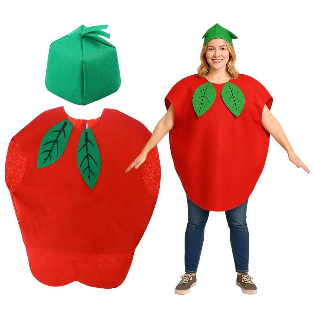 CLKDPNO Unisex Adult Fruit Costume Bundle, Apple Costume for Adults, Funny Fruit for Halloween Carnival Parties Cosplay