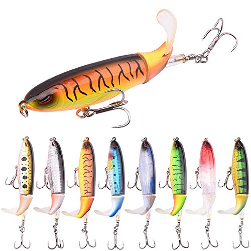 Lopbinte 8Pcs 10Cm 13G Floating Popper Fishing Lure Artificial Hard Bait Wobbler Rotating Tail Fishing Tackle 3D Eyes