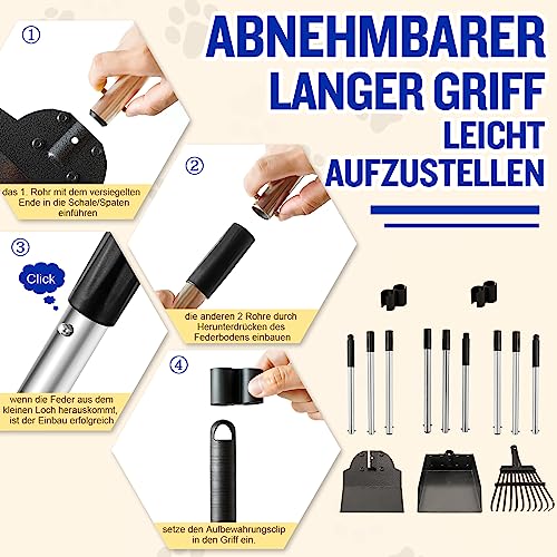 Snagle Paw Hundekotschaufel, 3 Stück Dog Poop Scooper Hundekotschaufel und Harke Metall Rechen Kehrschaufel für große mittlere kleine Hunde mit Lange verstellbare Griff Rake Waste Removal