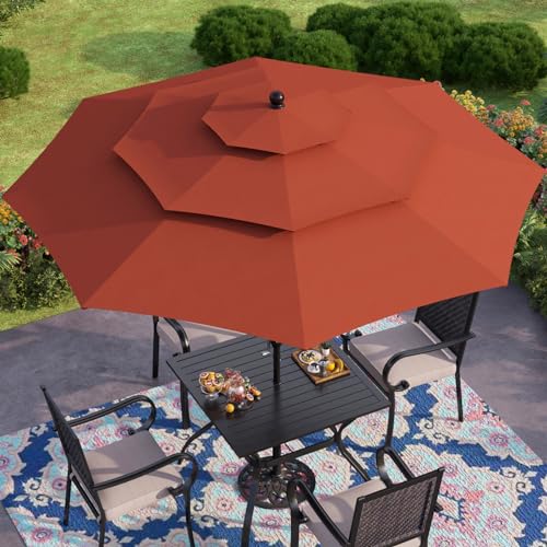 GREEN PARTY 10ft Outdoor Patio Umbrella, [Auto-Tilting] 3 Tiers Market Table Umbrellas with 1.5