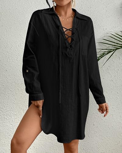 Bsubseach Women's Swimwear Cover Ups Long Sleeve Swimsuit Coverups Beach Shirt Dress Beachwear3