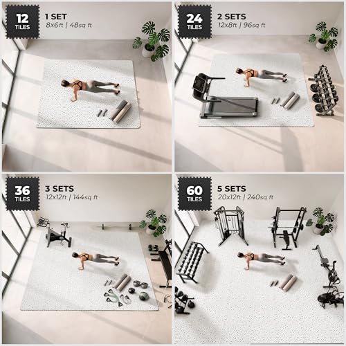Image of bemaxx Gym Mats Set - 12 pcs EVA Interlocking Foam Floor Tiles (24.4 inchx24.4 inchx0.4 inch) 48 sqft Protective Gym Flooring Sports Home Workout Exercise Mats Puzzle Garage Fitness Play-Room Pool Treadmill Bike