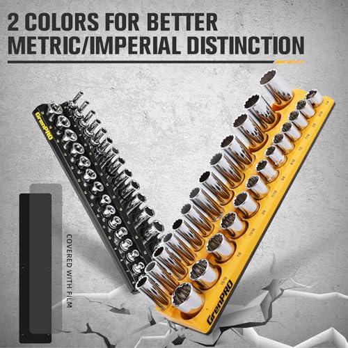 Image of Socket Organizer, Magnetic Socket Holder Set, 4 Piece SAE & Metric Socket Trays Includes 1 /4 inch, 3 /8 inch Drive Holds 108 Sockets