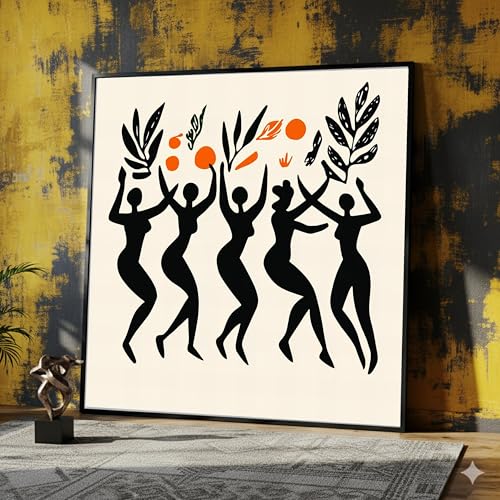 Peinture minimaliste de silhouettes de femmes dansant sur toile 50x50 cm