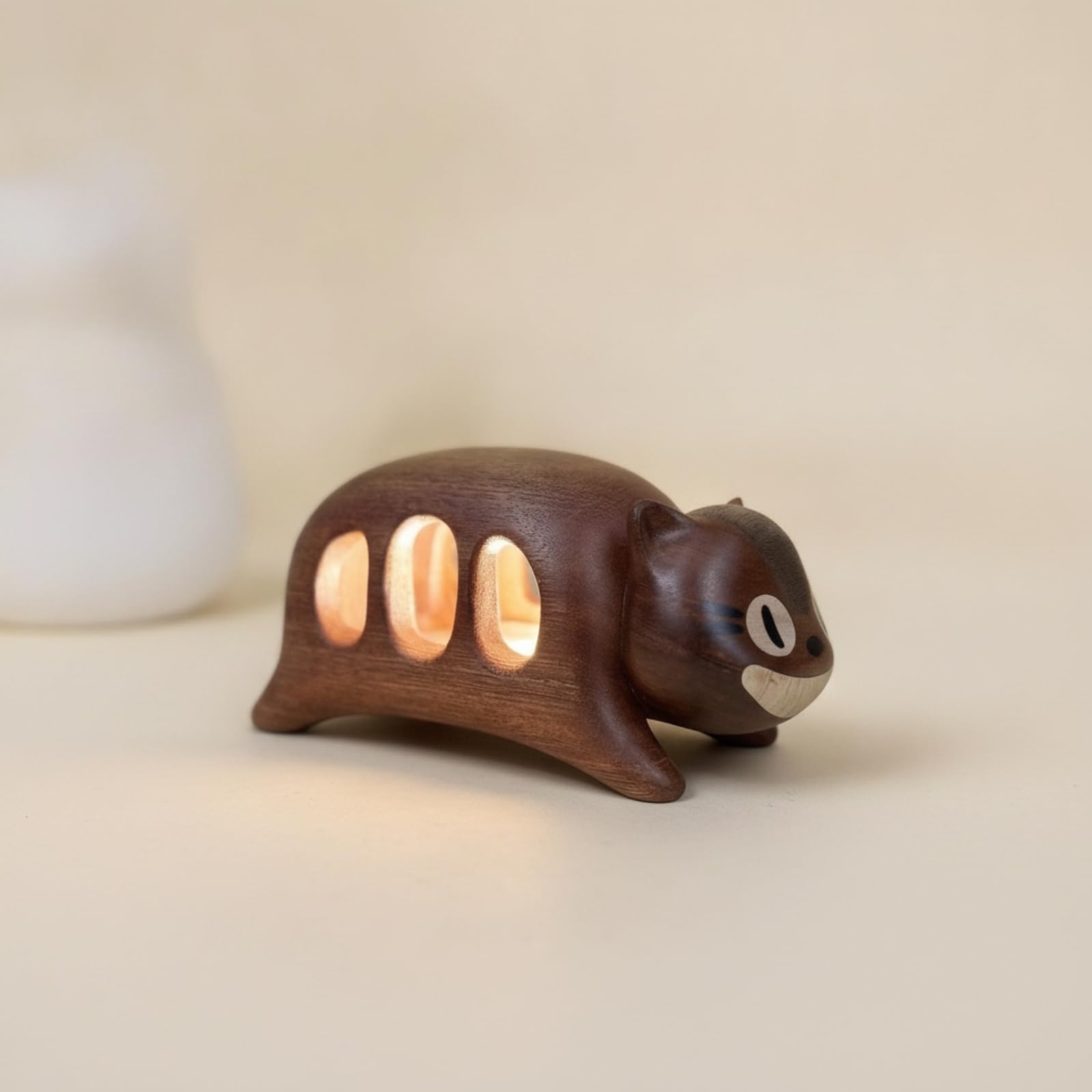 Nachtlicht Katze Holzlampe Skulptur Figur Deko Designobjekt aus mit Glatter Oberfläche Und Rundem Stand für Schlafzimmer Kinderzimmer Nachttisch Zuhause Leseecke 16x7.5x7.6cm