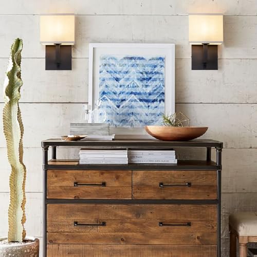 Image of Yosoan Set of 2 Linen Boho Fabric Wall Sconce with On Off Switch, Vanity Retro Hardwired Indoor Vintage Industrial Wall Mount Lamp Fixture Lighting for Bedside Living Room Stairwell Hallway(Black)