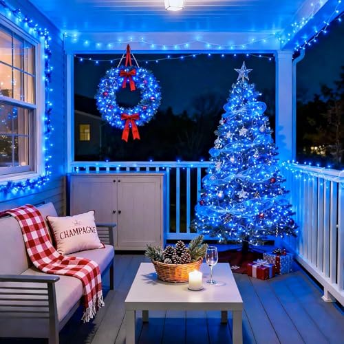 Image of URM Blue LED String Lights for Decoration 10M (36 LEDs) | Fairy Lights for Room, Balcony & Wall Decor | Plug in Decorative Lights for Home, Diwali, Bedroom, Party, Curtain & Aesthetic Lighting