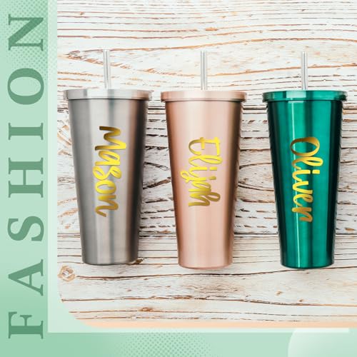 Image of 7 Sheets UV Dtf Cup Wrap Name Stickers for Water Bottles Waterproof Vinyl Decals Personalized Custom Lettering Gift Stickers for Cups Love 14-40oz Tumbler Mugs DIY Craft (Gold)