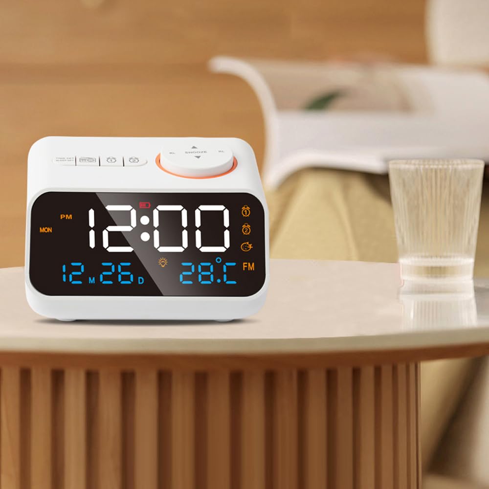 Réveil Radio FM Numérique LED - Affichage Température & Humidité, Alarme Double, Luminosité Réglable, Rechargeable USB