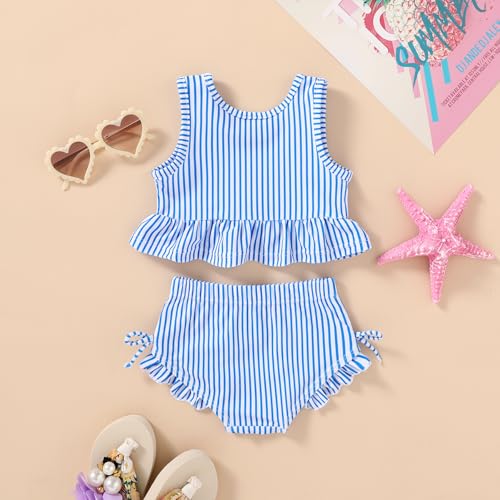 Image of HAPPYMA Baby Swimsuit Toddler Girl Bathing Suit Summer Stripe Bikini Set Beach Two Piece Swim Wear