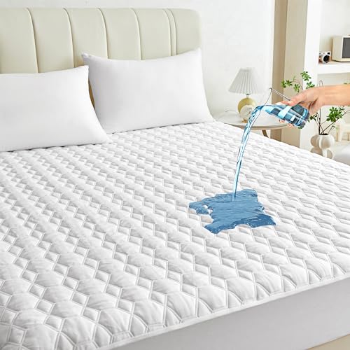 Waterproof Mattress Protector Full Size, Premium Cooling Mattress Pad Mattress Protector for Hot Sleepers, Ultra Soft & Breathable Fitted Mattress Cover with 18” Deep Pocket