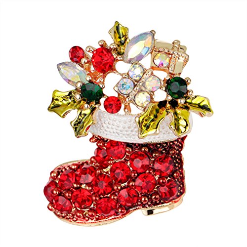 Haodeba 1 Piece Rhinestone Brooch Cute Christmas Stocking Boot Brooch Pins Party Favor