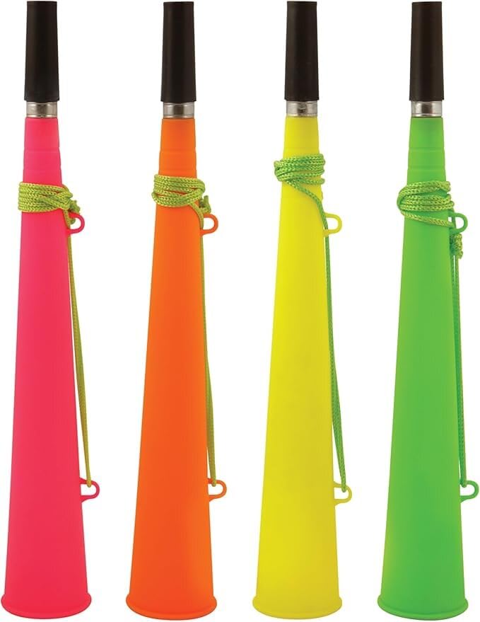 Zac's Alter Ego Set of 4 Neon Woofer Blow Horns - Bright Loud Carnival Festival Party